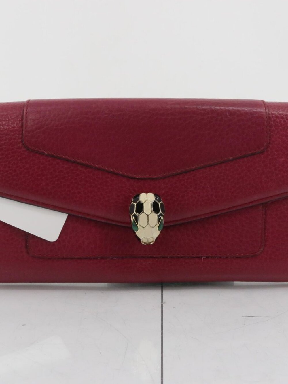 Bulgari Burgundy Leather Envelope Wallet with Serpent Head Clasp